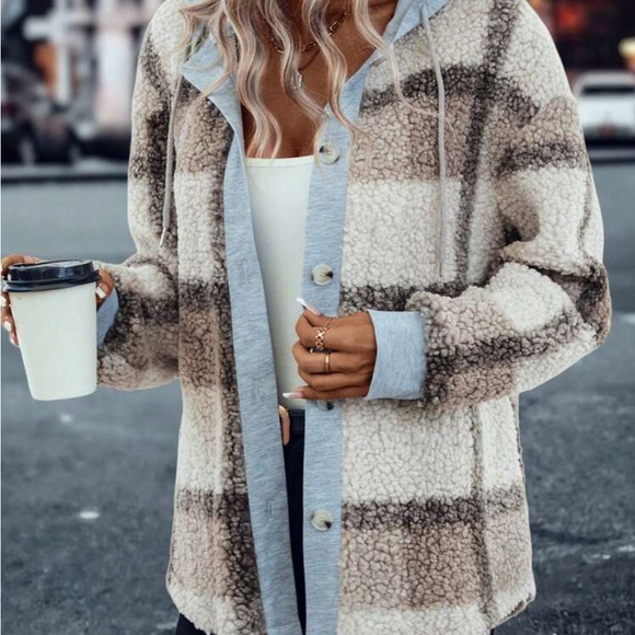 New plaid print hoodie Teddy jacket - Picture 4 of 8